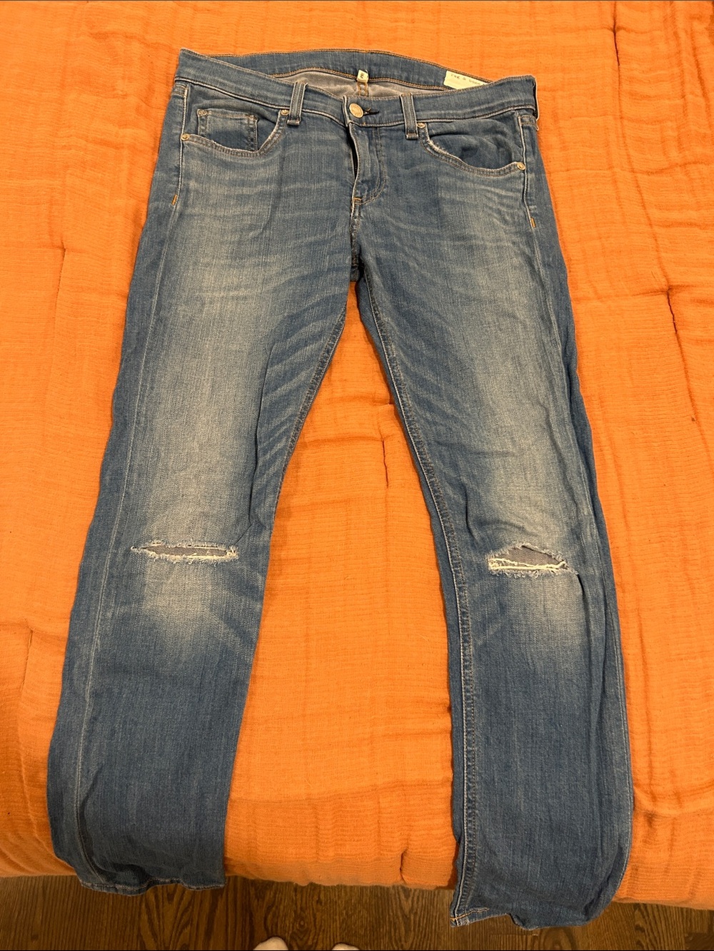rag & bone Slim Straight Distressed Blue Jeans